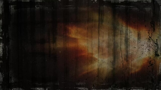Grunge burnt film frame border flickering with light leak, seamless loop distressed dark background, vintage texture overlay wallpaper