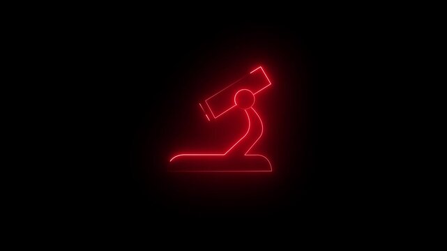 Glowing red neon microscope icon representing scientific research, laboratory analysis, biology, and medical discovery on black background.