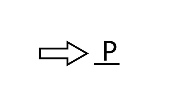 Minimalist arrow animation pointing towards letter p with underline on white screen background.