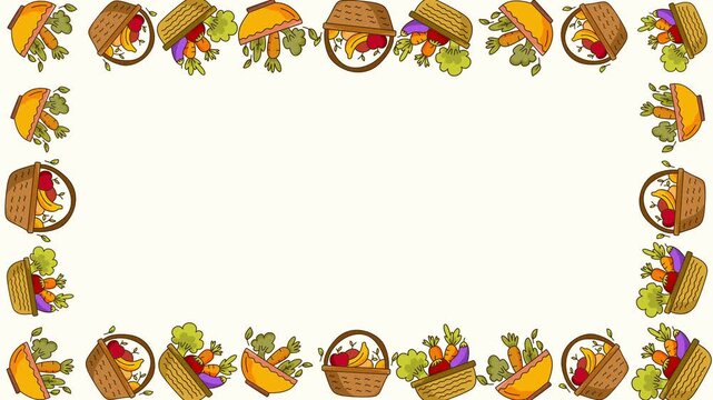 harvest basket vegetable border frame with fresh autumn crops