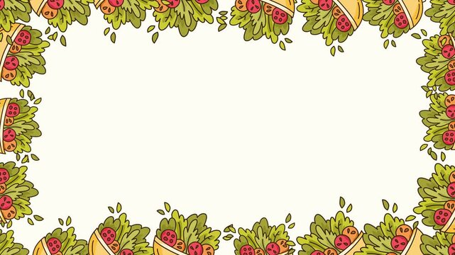 hand drawn salad leaf border frame video loop