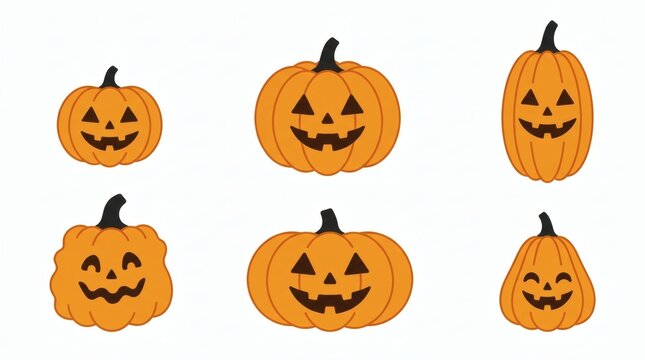 Flat Vector Pumpkins Different Sizes Shapes Tiny Round Ribbed Tall Oval Lumpy Flat Wide

