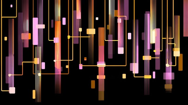 Abstract vertical glowing neon lines and rectangular blocks for digital data flow equalizer music visualizer meme overlay