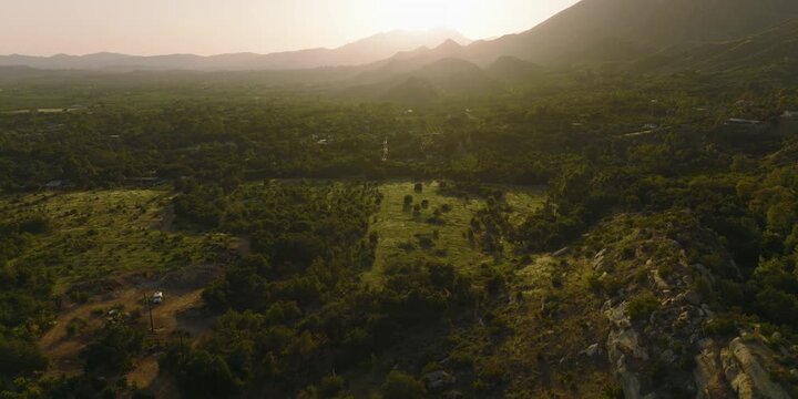 Aerial Ventura CA Sunrise over mountain