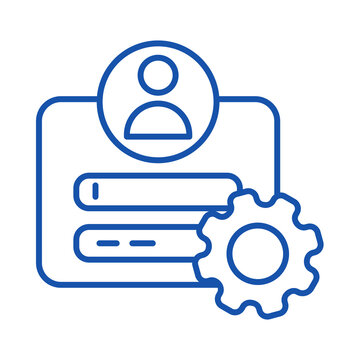 Blue outline icon showing a user login window with settings gear transparent background