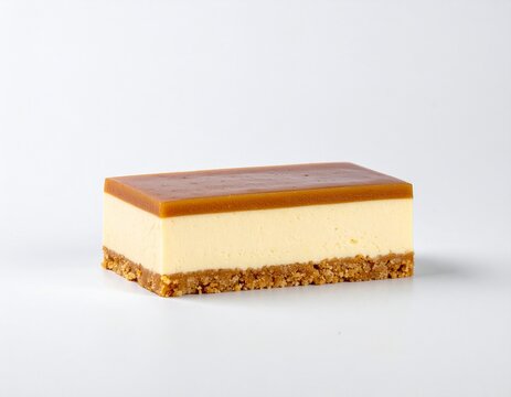 Assorted layered cheesecake with biscuit crust on white background