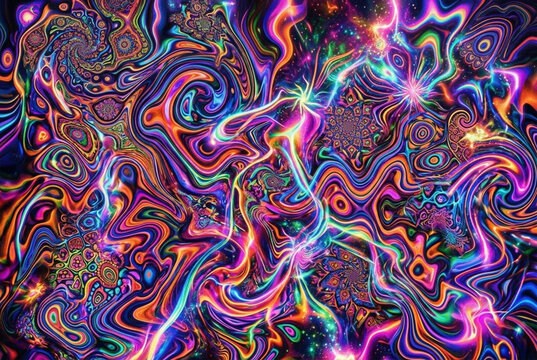 Vibrant Psychedelic Abstract Fractal Liquid Waves with Glowing Neon Colors