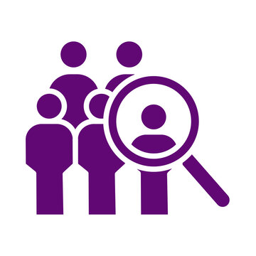 Purple vector icon representing human resources recruitment and talent search concept transparent background