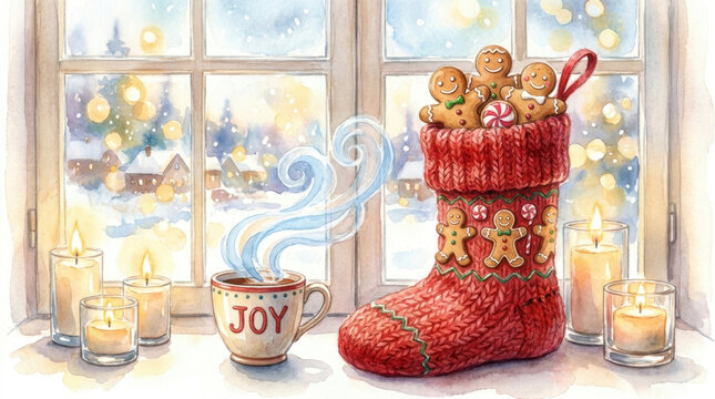 Christmas Stocking by a Snowy Window