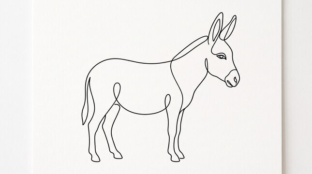 Minimalist Continuous One Line Drawing of a Donkey Isolated on White Background