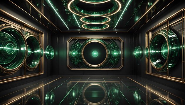 Futuristic sci-fi corridor background with glowing neon lights