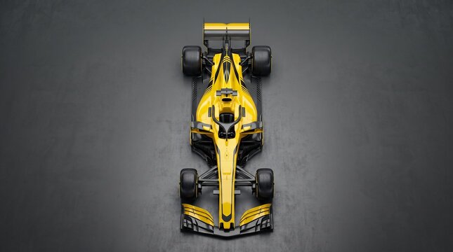 Apex Speed: A sleek, yellow Formula 1 race car sits poised on a dark, textured surface, ready to dominate the track with its aerodynamic design and powerful presence.