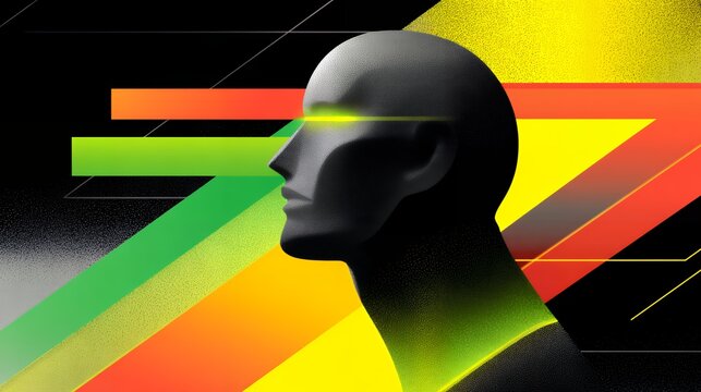 futuristic cyber human profile with glowing laser eyes meme overlay abstract geometric neon light background for crypto hype design