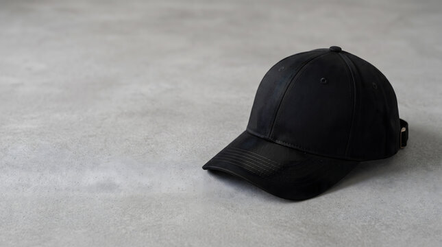 Blank Black Baseball Cap Mockup on Concrete Surface
