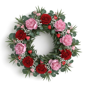 Elegant Realistic Rose and Peony Flower Wreath Arrangement for Decoration