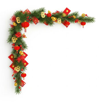 Festive Detailed Chinese New Year Decoration Corner Arrangement on White