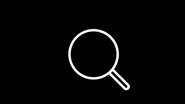 Minimal White Magnifying Glass Search Icon Animation Isolated on Black Background Seamless 4K Motion Graphic