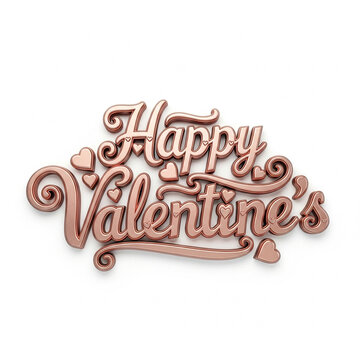 Rose Gold Metallic Happy Valentines Day Typography with Heart Accents