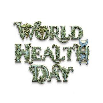 Ornate Hand-Drawn World Health Day Typography with Medical Symbol Illustration