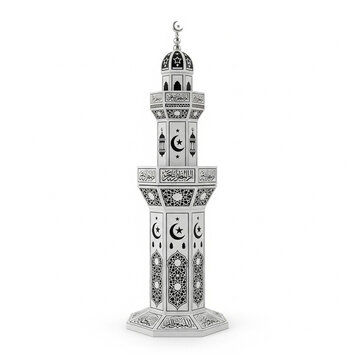 Elegant Detailed Minaret Tower Sculpture with Islamic Calligraphy Ornament Illustration