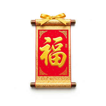 Elegant Golden Chinese New Year Scroll Good Fortune Character Illustration