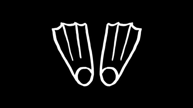 Swim fins hand drawn animation, animated illustration motion diving flippers scuba gear snorkeling doodle moving drawing