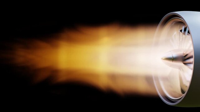 Jet engine with glowing flames on black background- 3D rendering