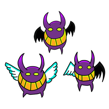 Cartoon Winged Demon Characters with Horns, Angel and Devil Wings Mascot Clipart Set