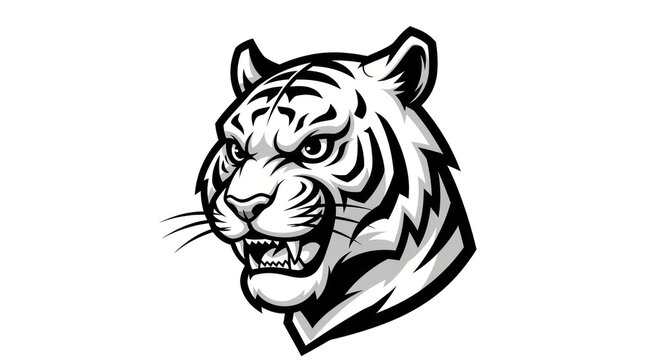 Bold black and white illustration of a tiger head on white background