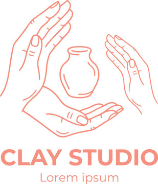 Clay studio logo design with handcrafted pottery symbol, artistic ceramic workshop branding, elegant handmade craft identity and emblem