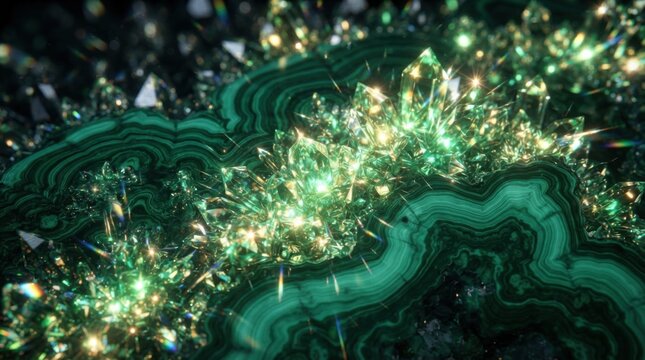 Abstract green and gold glowing light texture on a dark background