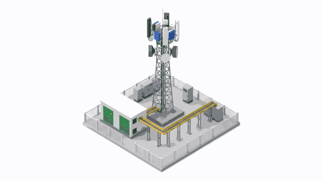 Professional Isometric of a Cellular Communication Tower with Base Station and Fenced Area with high quality professional line art symbols for modern creative design and digital branding projects