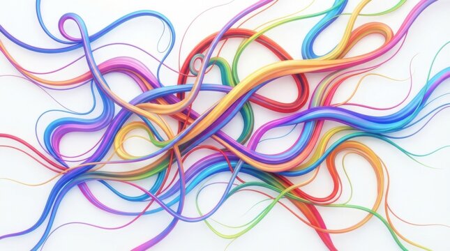 Abstract colorful wavy lines tangled in a creative artistic pattern