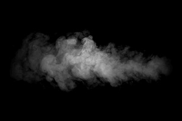 Obraz premium Abstract white smoke cloud isolated on black background, creating a dramatic atmospheric texture for overlays, backgrounds, special effects, design projects, advertising, creative visual compositions.