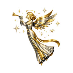 Obraz premium PNG Golden angel with trumpet illustration.