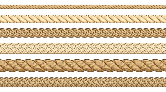 Seamless rope borders with various braided and twisted textures