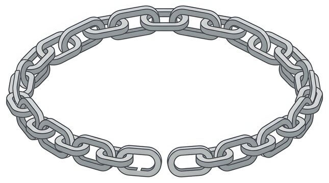 Circular metal chain with one broken link symbolizing disruption