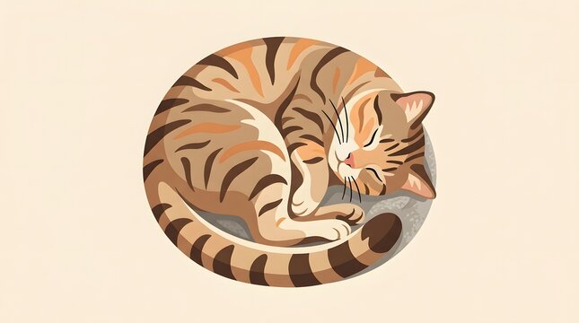 Ginger tabby cat sleeping curled in a circle vector illustration