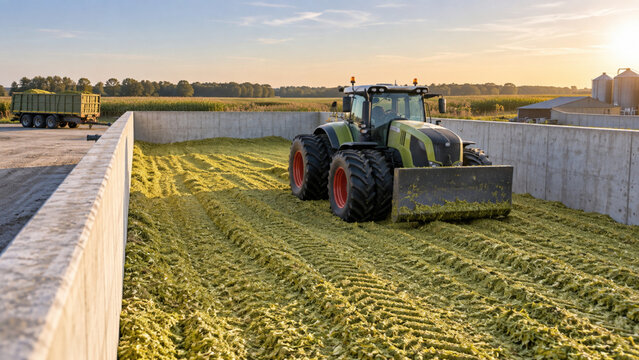 Tractor Compacting Corn Silage Bunker