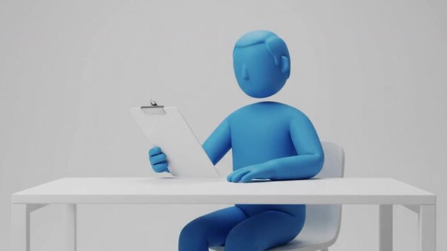 3D Blue Character Mascot Reviewing Clipboard with Thumbs Up Checkmark