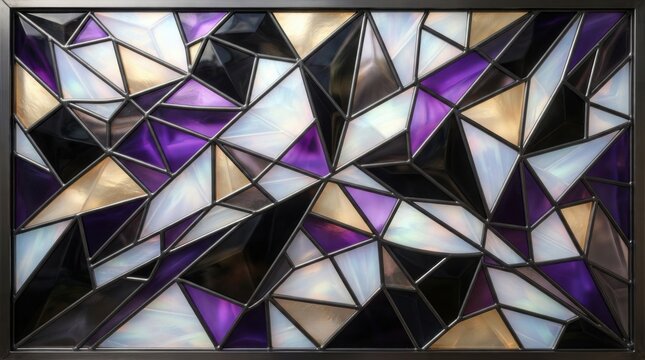 Abstract geometric stained glass pattern with dark shapes and colorful light