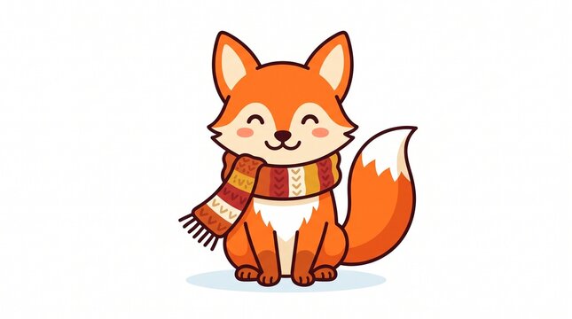 Cute little fox wearing a warm winter scarf vector illustration, vector design element