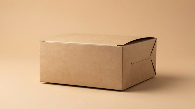 A single closed brown cardboard box sitting on a clean surface for shipping and packing small goods online. bakery box mockup