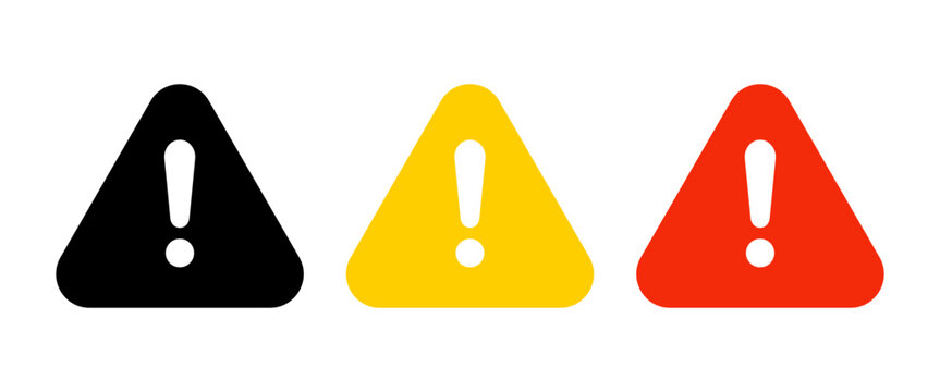 Warning triangle danger icon set for attention and exclamation caution alert symbol silhouette UI vector illustration