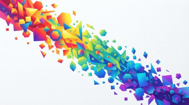 Abstract colorful geometric shapes floating in a diagonal motion composition