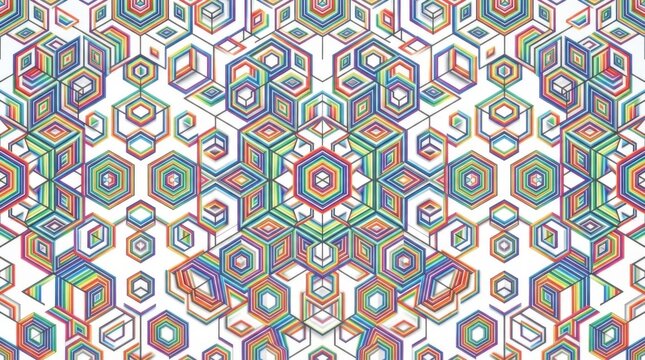 Abstract geometric pattern with colorful hexagonal shapes and lines