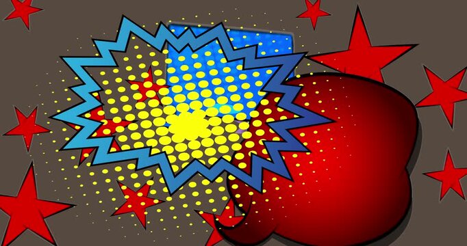 Cartoon background animation, comic book backdrop video. Retro comics pop art design.