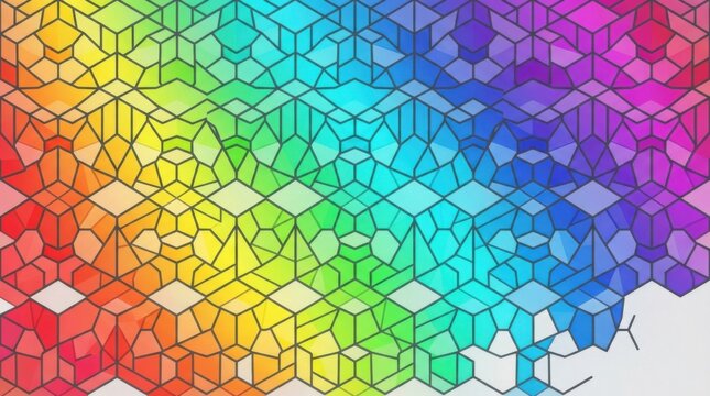 Colorful geometric pattern with vibrant shapes on white background