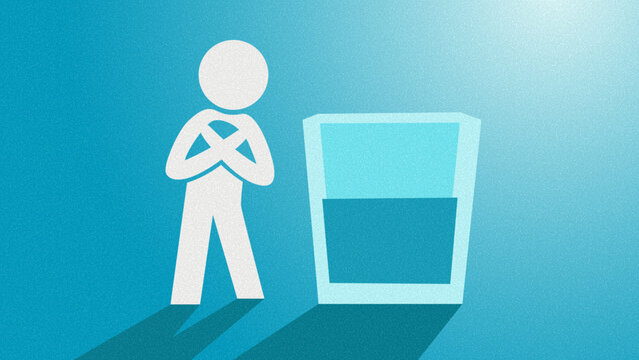Pessimistic person looking at half empty glass, psychological and mindset concept
