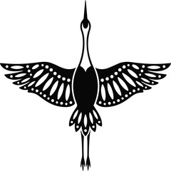 Fototapeta premium Black silhouette of a standing crane bird isolated on a white background as a vector graphic element